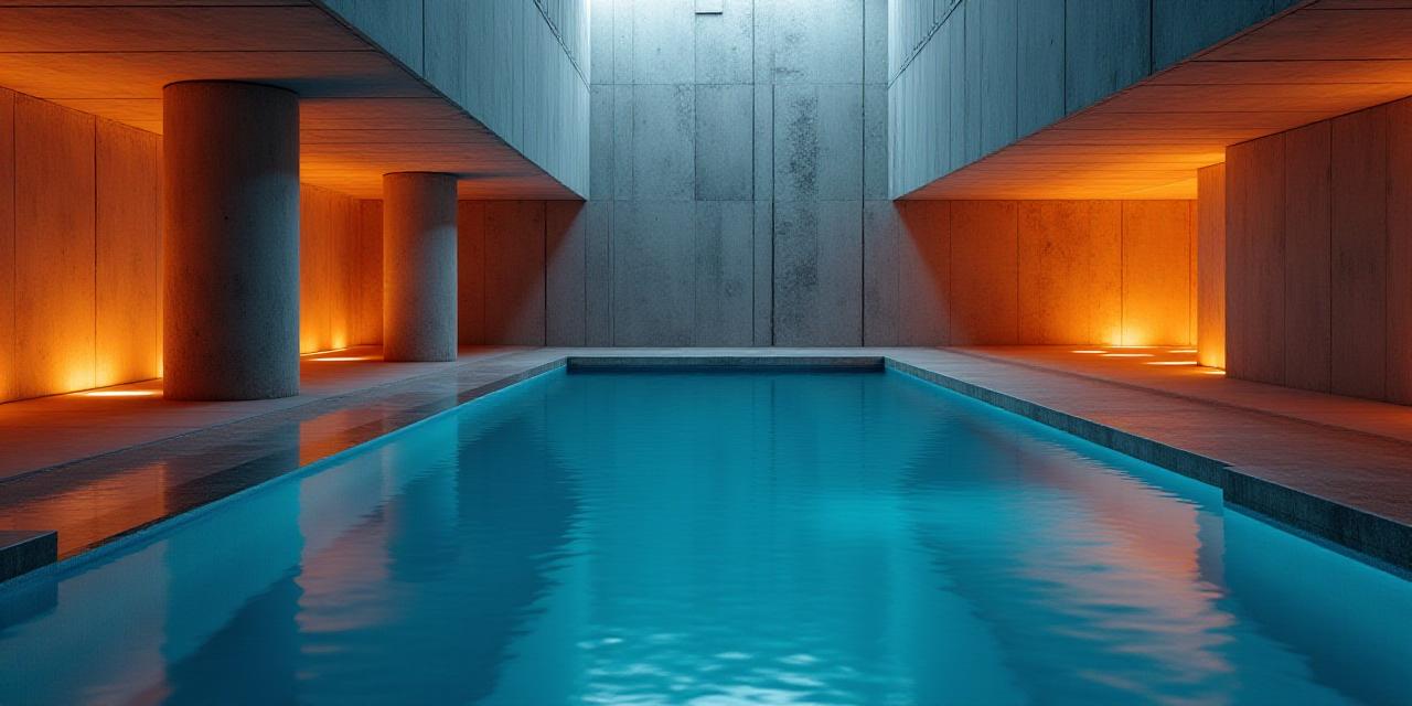 モダンな建築デザインの屋内プール