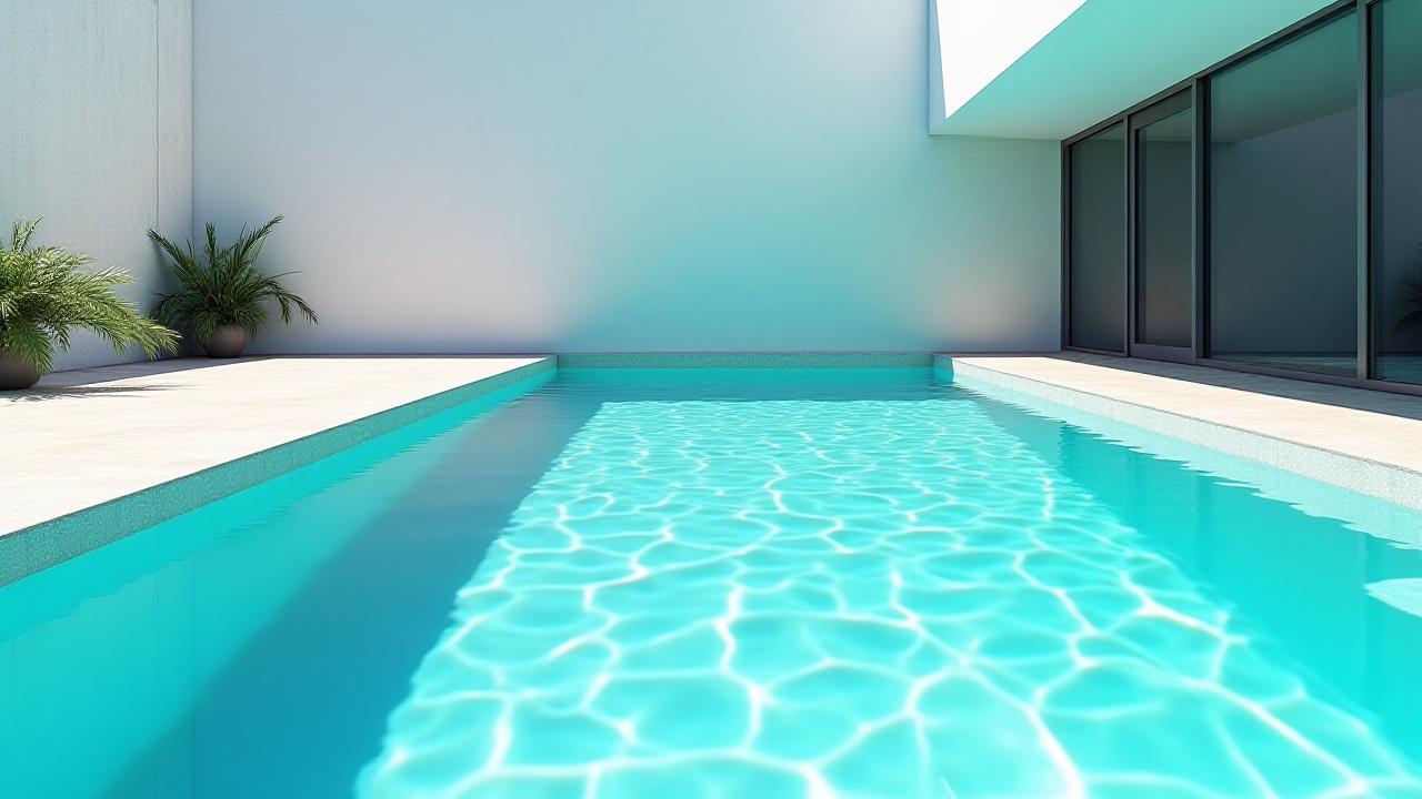 澄み切ったクリスタルブルーのプール水と最新の循環システム