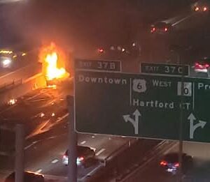 Car crashes, catches fire on Interstate 95 in Providence